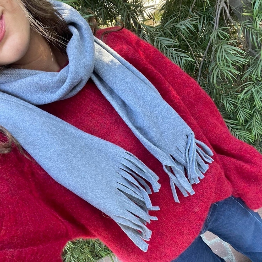 Grey fleece cozy fringe scarf